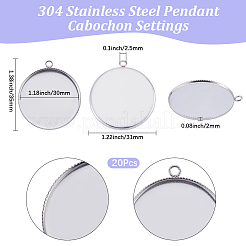 304ステンレススチールペンダントカボションセッティング20個  フラットラウンド  ステンレス鋼色  トレイ：30mm  35x31x2mm  穴：2.5mm&nbsp;STAS-BBC0010-67P-01