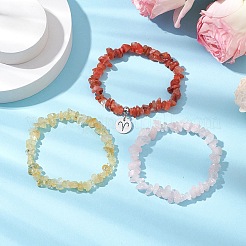 3 pz 3 stili di braccialetti elastici in quarzo rosa naturale e citrino e agata rossa&nbsp;BJEW-JB11076-03