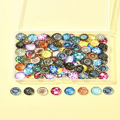 100 Stück bedruckte halbrunde Kuppel-Cabochons aus Glas&nbsp;GGLA-FS0001-13