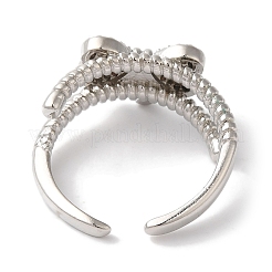 Открытые манжеты из латуни с бантом и микро-паве с прозрачным цирконием для женщин&nbsp;LS-RJEW-C098-01P