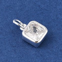 925 breloque carrée en argent sterling avec zircone cubique pavée avec anneaux de jonction et 925 poinçons&nbsp;STER-D288-05S-06