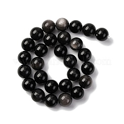 Натуральный серебристый блеск нитей обсидиана&nbsp;G-F808-C01-14mm