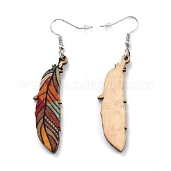 Богемия старинные деревянные серьги с подвесками из перьев&nbsp;LS-EJEW-I261-07P