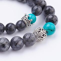 Парные эластичные браслеты из натурального ларвикита&nbsp;BJEW-JB03315-02