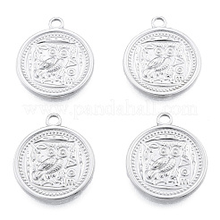 変色しない201ステンレススチールペンダント  フクロウとフラットラウンド  ステンレス鋼色  24x20.5x2mm  穴：2.5mm&nbsp;STAS-N098-264P