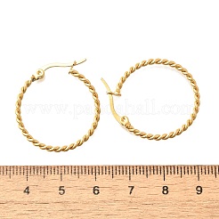 201 ステンレススチールフープピアス  304ステンレスピン付き  PVD真空メッキ  フラットラウンド  ゴールドカラー  25x2mm&nbsp;EJEW-Q026-13G-B
