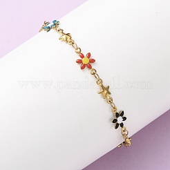 Браслеты из нержавеющей стали 304 с цветком и звездой для женщин BJEW-F524-06B-G