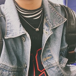 Стильное ожерелье-колонна с рифленой подвеской из нержавеющей стали 304 для ежедневного ношения у женщин&nbsp;NI8440-1