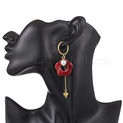 Серьги-кольца с кисточками в форме цветка и сердца из нержавеющей стали 304 EJEW-JE06730