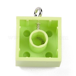 樹脂チャーム  プラチナ鉄ループ付き  おもちゃのレンガ  薄緑  21x15.5x11mm  穴：2.6mm&nbsp;RESI-E017-A01
