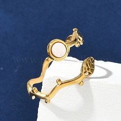 Кольца-манжеты в форме листа и плоского круглого листа из нержавеющей стали 304 белого цвета для женщин RJEW-G346-01G-02