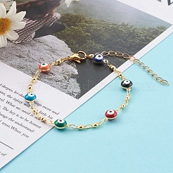 Bracciali con catena a maglie malocchio smaltato in ottone&nbsp;BJEW-JB06183