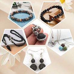 5 нити натуральных круглых бусин из лавового камня&nbsp;G-LT0001-02B-02