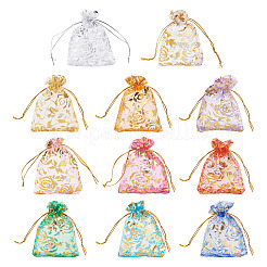 55 шт. двухцветные мешочки из органзы с принтом роз на завязках&nbsp;OP-TA0001-15C