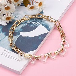 アクリル＆ccbプラスチックチェーンネックレス  304ステンレススチールトグル留め具付き  ゴールドカラー  透明  17.72インチ（45cm）&nbsp;NJEW-JN03329-04