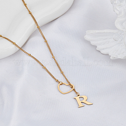 1 collane con laccio in acciaio inossidabile con lettera e cuore per donna&nbsp;NJEW-LP0002-87G-R