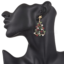 Рождественские елки стеклянные бусины серьги-гвоздики EJEW-TA00659