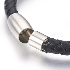 男性の編みこみの革コードブレスレット  304ステンレススチールの留め具とマグネット留め具付き  スカル  8-1/4インチ（21cm）  6mm&nbsp;BJEW-JB03916-02