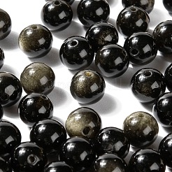 100個8mmナチュラルゴールデン光沢黒曜石ラウンドビーズ  10mの弾性水晶糸付き  DIYストレッチブレスレット作成キット用  8mm  穴：1mm&nbsp;DIY-LS0002-42