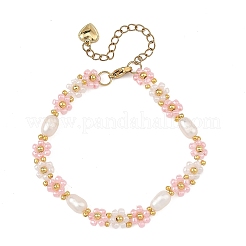Bracelets en perles de riz naturelles et perles de verre en forme de fleur pour femmes&nbsp;BJEW-MZ00352