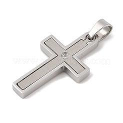 304ステンレスペンダント  ラインストーン付き  クロスチャーム  ステンレス鋼色  38x18x3mm  穴：5x4.5mm&nbsp;STAS-G346-07P