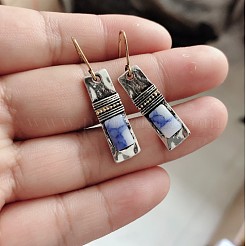 女性用合金樹脂ダングルイヤリング  長方形  アンティークシルバー  50mm&nbsp;WGDA915-01