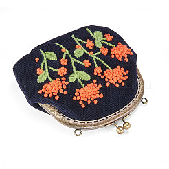 コーデュロイのレディースイブニングバッグ  刺繍ミルクの綿の花  合金の花の財布のフレームハンドル  合金ツイストカーブチェーン  ブラック  200x200mm&nbsp;JBG008D-03