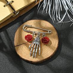 Хэллоуин скелет ручной сплав и синтетический коралловый цветок подвески булавки для юбки JEWB-BR00169