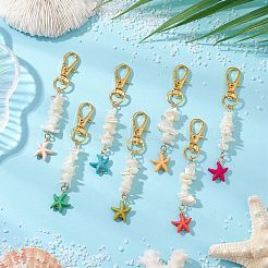 Подвеска в виде морской звезды из натурального белого перламутра и синтетической бирюзы HJEW-JM02986