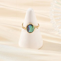 女性用天然パウア貝と銅線を使用した指輪 3個  ラウンド  ライトゴールド  19mm&nbsp;RJEW-JR01112