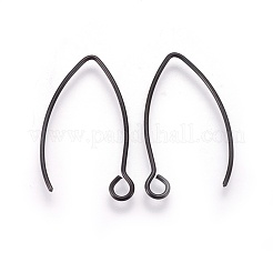 304ステンレススチールピアスフックイオンプレーティング（IP）  水平ループ付き  電気泳動黒  25.5x15x0.8mm  穴：2mm  20ゲージ  ピン：0.8mm&nbsp;STAS-O119-03B-01