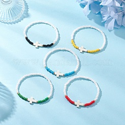 5 шт. двухцветные стеклянные бусины и синтетические бирюзовые браслеты для мужчин и женщин BJEW-MZ00224