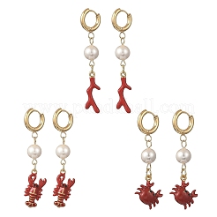 Pendientes colgantes de aro esmaltados de acero inoxidable 304 con diseño oceánico&nbsp;EJEW-JE07323