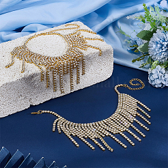 2 шт. браслеты на ногу из богемской латуни с кисточками из хрусталя и страз для женщин&nbsp;AJEW-PH0007-81G