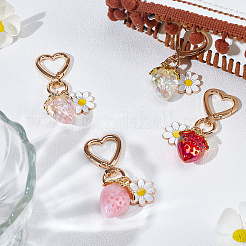 4 шт. 4-цветный цветочный сплав эмаль с акриловым клубничным брелоком&nbsp;KEYC-BBC0001-06