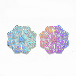 イオンプレーティング(IP) 304 ステンレススチール フィリグリー ジョイナー リンク  エッチングされた金属装飾  花  虹色  39.5x37x0.3mm&nbsp;X-STAS-S108-71