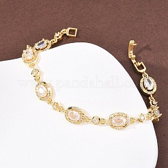 Браслеты-цепочки из овальной латуни с микропаве из кубических цирконий для женщин&nbsp;BJEW-D387-04G-07
