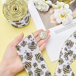 ポリエステルリボン  片面ひまわり蜂段落模様  ギフト包装用  花の弓工芸品の装飾  ホワイト  2-1/2インチ（65mm）  10ヤード/ロール（9.14m /ロール）&nbsp;OCOR-WH0063-11A