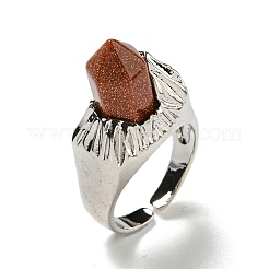 Открытые манжеты из синтетического золотого камня с шестиугольной призмой&nbsp;RJEW-B106-01P-05