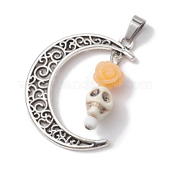 Colgantes de calavera de turquesa sintética de halloween&nbsp;PALLOY-JF02650-03
