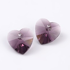 ロマンチックなバレンタインデーアイデアガラスチャーム  ファセットハートチャーム  パープル  10x10x5mm  穴：1mm&nbsp;G030V10mm-12