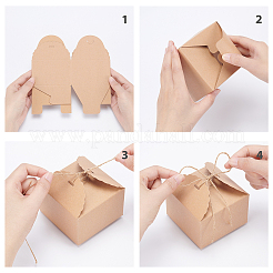 正方形の折り畳み式の創造的なクラフト紙箱  ジュートより糸付き  バリーウッド  9x9x6cm  16pc&nbsp;CON-BC0001-29A