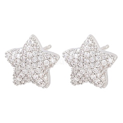 Latón micro pave aretes de circonita cúbica transparente&nbsp;EJEW-G471-31P-01
