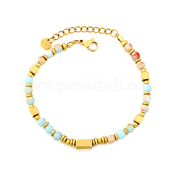Pulseras de acero inoxidable 304 y cuentas redondas de piedra natural shoushan.&nbsp;WG1A79C-01