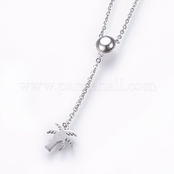 304ステンレススチールジュエリーセット  スタッドピアスとペンダントネックレス  ラインストーン付き  ココヤシの木  ステンレス鋼色  16.54インチ（42cm）  10x10x1mm  ピン：0.8mm&nbsp;SJEW-H137-12P
