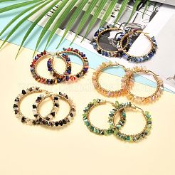 電気メッキガラス三角ビーズフープピアス  304ステンレス鋼の金具と銅線付き  ゴールドカラー  ミックスカラー  48x49x5mm  ピン：1mm&nbsp;EJEW-JE04600