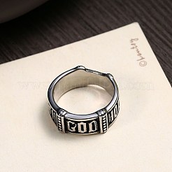 メンズステンレススチールフィンガー指輪  ワイドバンドリング  アンティークシルバー  usサイズ10（19.8mm）&nbsp;RJEW-BB29839-10