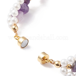 Браслет из бусин из натурального аметиста и жемчуга BJEW-TA00029-01