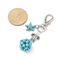 Decorazioni pendenti rotonde con stelle marine e turchese sintetico&nbsp;HJEW-JM03276-01