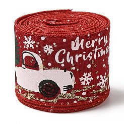 クリスマステーマのポリエステル模造リネンリボン  クリスマス工芸品の装飾用  車の模様  ファイヤーブリック  2インチ（50mm）  約5m/1個&nbsp;OCOR-M008-01A
